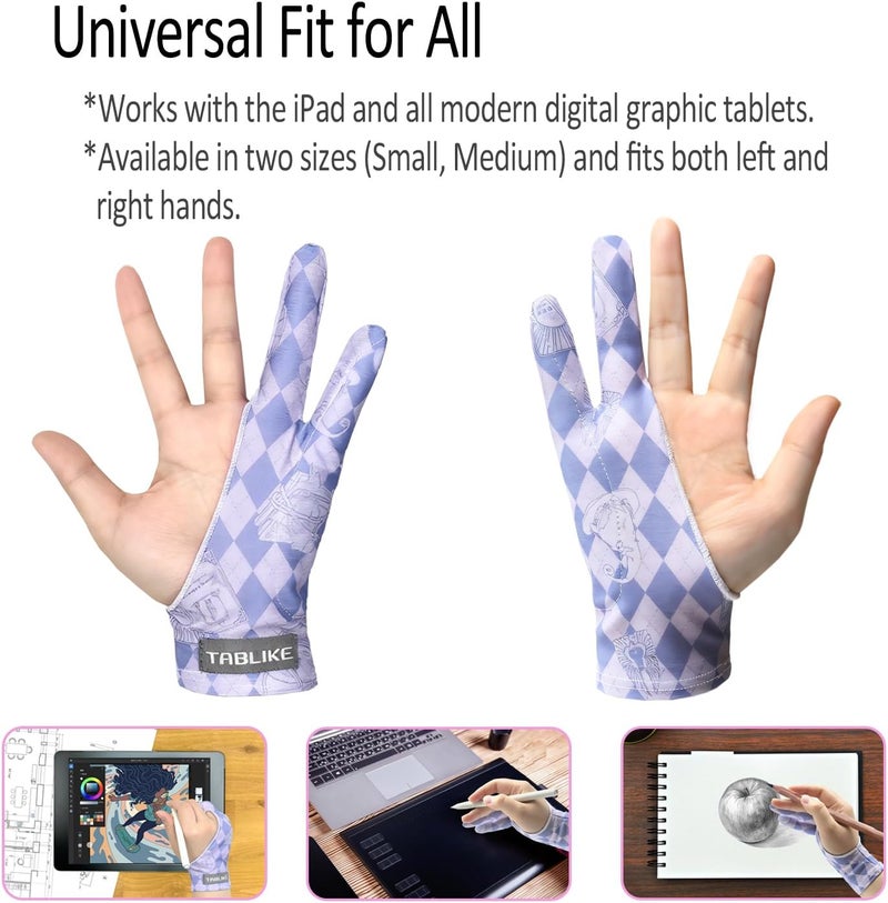 TABLIKE Artist Drawing Glove, Breathable Two Finger Digital Art Glove 3-Layer Palm Rejection Right/Left Hand Digital Graphic Tablet, Purple, M Size - Image 2